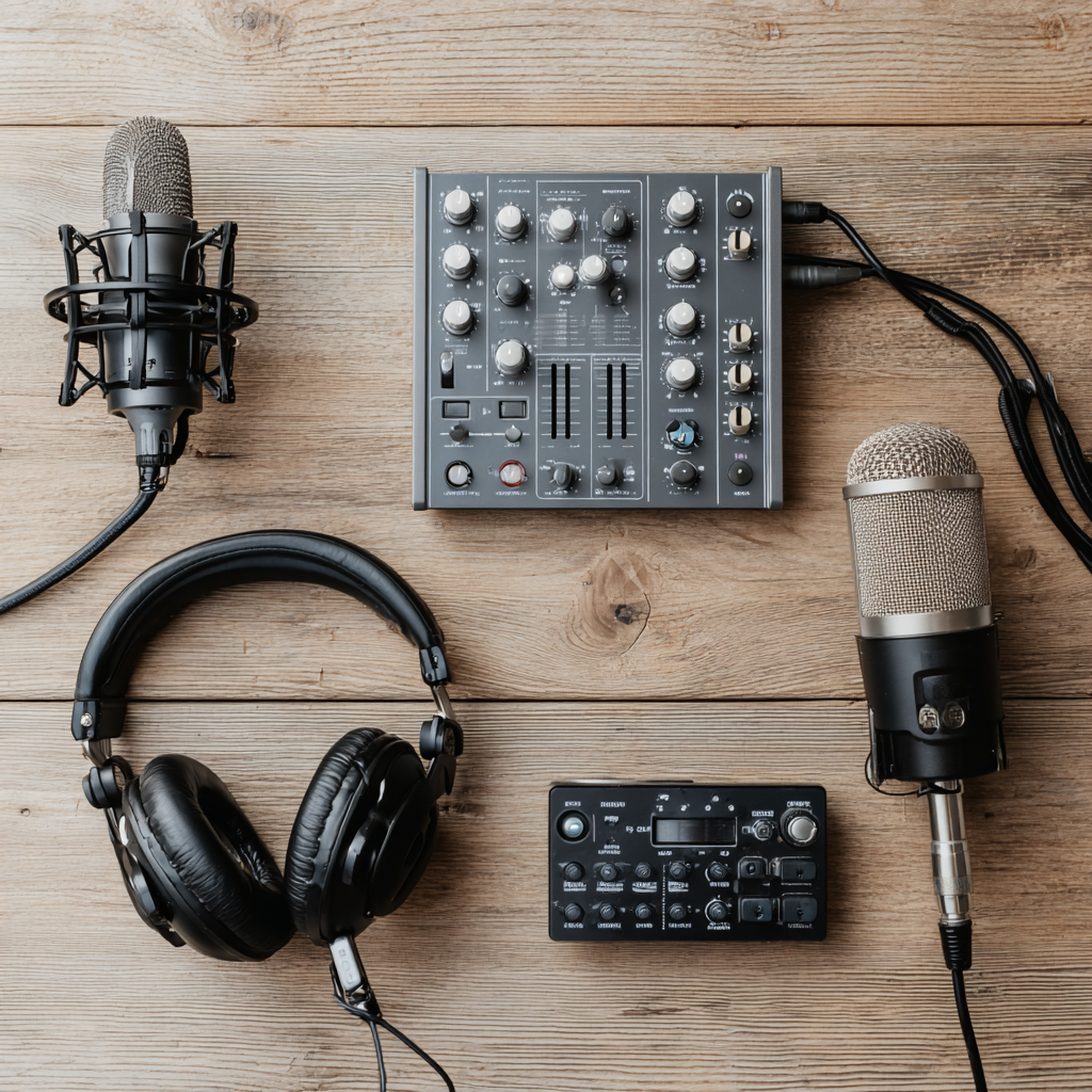 Podcast audio production setup